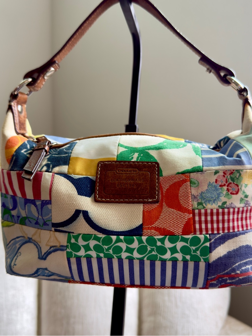 Vintage Coach Hamptons Weekend Patchwork Canvas Shoulder Bag Y2K Rare Multicolor